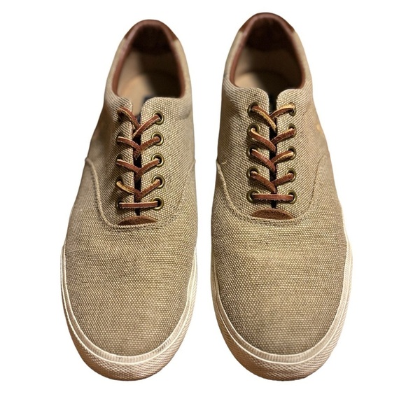 Polo Ralph Lauren Vaughn Size 10 D Tan Burlap & Suede Lace Up Low Top Sneaker - Picture 7 of 15